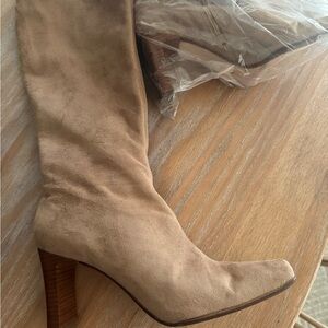 Unisa Beige Suede Heeled Boots